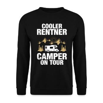 Cooler Rentner Wohnmobil Rente Camper Opa Geschenk - Unisex Pullover - Schwarz - Vorne - Alina (178cm) & Michal (187cm)