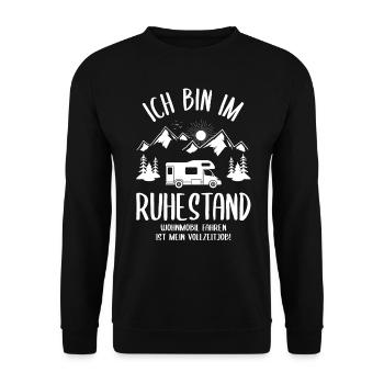 Wohnmobil Wohnwagen Camping Rentner Rente Geschenk - Unisex Pullover - Schwarz - Vorne - Alina (178cm) & Michal (187cm)