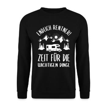 Rentner Wohnmobil Rente Camper Camping Geschenk - Unisex Pullover - Schwarz - Vorne - Alina (178cm) & Michal (187cm)