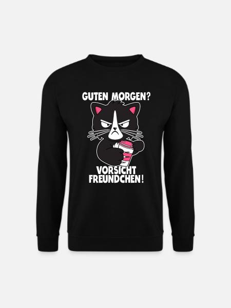 Katze Kaffee Morgenmuffel Langschläfer Geschenk - Unisex Pullover - Schwarz