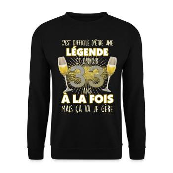 Anniversaire 33 ans Légende Cadeau Homme Ou Femme - Sweat-shirt Unisexe - noir - Devant - Alina (178cm) & Michal (187cm)