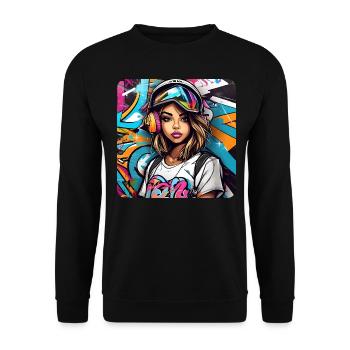 Cool Girl avec des écouteurs Graffiti Hip Hop Music - Sweat-shirt Unisexe - noir - Devant - Alina (178cm) & Michal (187cm)