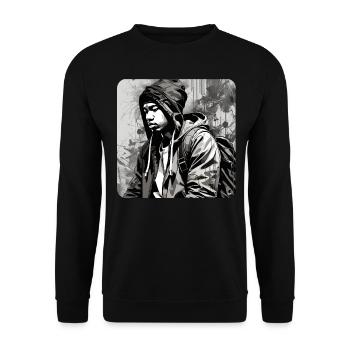 Man in Hip Hop Rap Style - Unisex Sweatshirt - black - Front - Alina (178cm) & Michal (187cm)