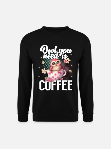 Eule Kaffee - Unisex Pullover - Schwarz