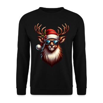 Rentier Nikolaus Christmas Weihnachten Xmas - Unisex Pullover - Schwarz - Vorne - Alina (178cm) & Michal (187cm)