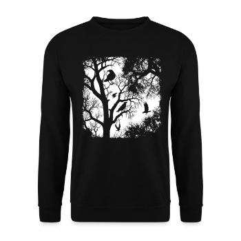 Crow Raven Dark Forest , Goth Graphic - Unisex Sweatshirt - black - Front - Alina (178cm) & Michal (187cm)