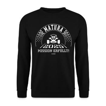Matura 2025 – Mission Erfüllt (Zieleinfahrt / W) - Unisex Pullover - Schwarz - Vorne - Alina (178cm) & Michal (187cm)