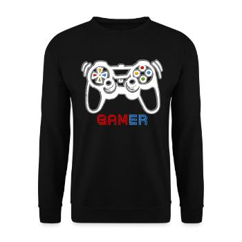 Game Console Gamer - Unisex Sweatshirt - black - Front - Alina (178cm) & Michal (187cm)