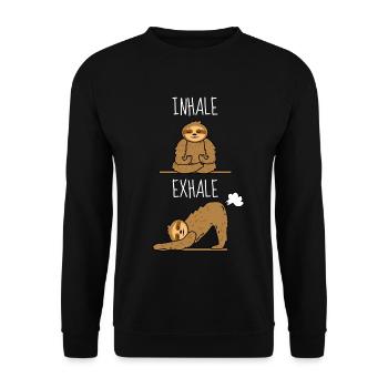 Méditation de yoga paresseux - inspirez expirez - Sweat-shirt Unisexe - noir - Devant - Alina (178cm) & Michal (187cm)