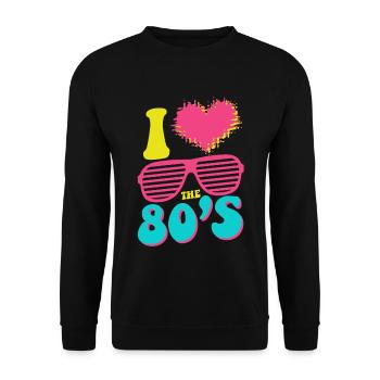 I love the 80's - 80er Jahre Retro - Unisex Pullover - Schwarz - Vorne - Alina (178cm) & Michal (187cm)