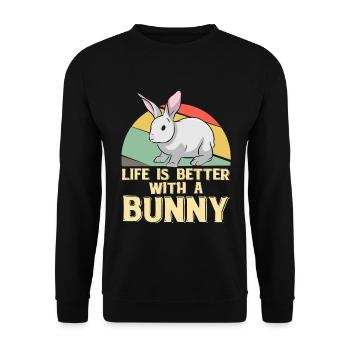 Das Leben ist besser mit einem Hasen - Häschen - Unisex Pullover - Schwarz - Vorne - Alina (178cm) & Michal (187cm)