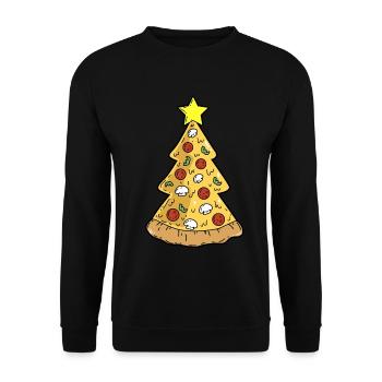 Pizza Weihnachtsbaum Weihnachten Winter - Unisex Pullover - Schwarz - Vorne - Alina (178cm) & Michal (187cm)