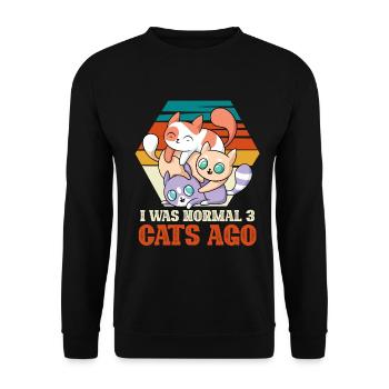 I was normal 3 cats ago - Katzendame - Unisex Pullover - Schwarz - Vorne - Alina (178cm) & Michal (187cm)