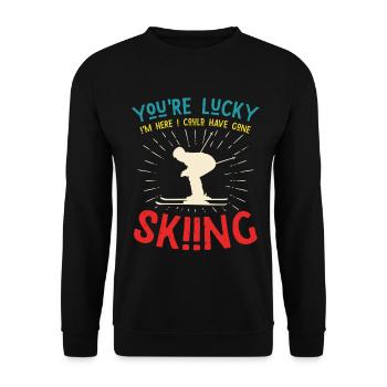 Vous avez de la chance de skier - un skieur qui dit - Sweat-shirt Unisexe - noir - Devant - Alina (178cm) & Michal (187cm)