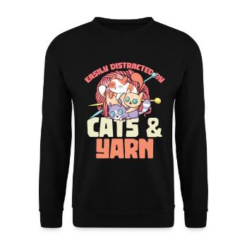 Facilement distrait par les chats et le fil au crochet - Sweat-shirt Unisexe - noir - Devant - Alina (178cm) & Michal (187cm)