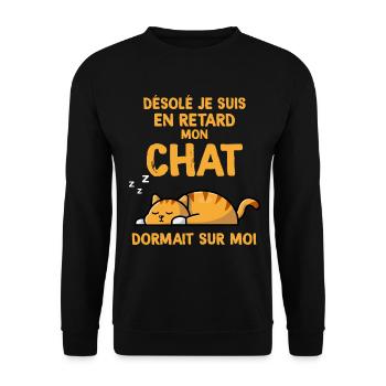 Chat Qui Dors Cadeau Propriétaire de Chat Retard - Sweat-shirt Unisexe - noir - Devant - Alina (178cm) & Michal (187cm)