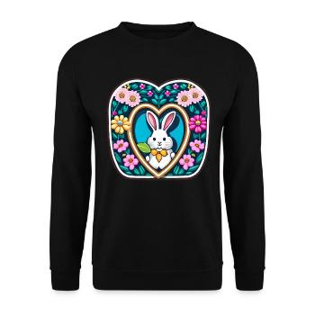 Osterhase viele Blumen Blume - Unisex Pullover - Schwarz - Vorne - Alina (178cm) & Michal (187cm)