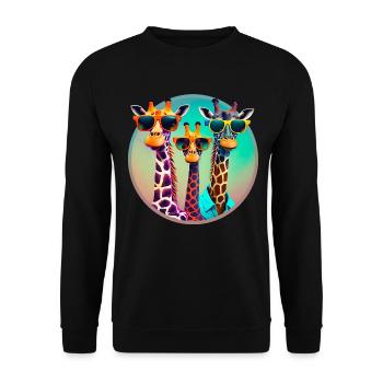 3 Coole Giraffen mit Sonnenbrillen - Unisex Pullover - Schwarz - Vorne - Alina (178cm) & Michal (187cm)