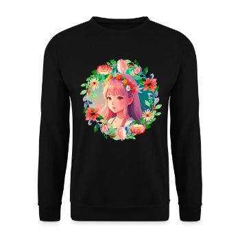 Anime Manga Kpop Girl in Garden - Unisex Sweatshirt - black - Front - Alina (178cm) & Michal (187cm)