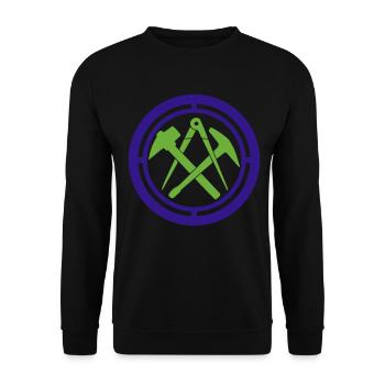Dachdecker Zunft Logo Wappen | Farben änderbar - Unisex Pullover - Schwarz - Vorne - Alina (178cm) & Michal (187cm)