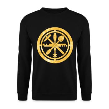 Glaser Zunft Logo Wappen Gold - Unisex Pullover - Schwarz - Vorne - Alina (178cm) & Michal (187cm)