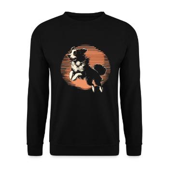 Border Collie sauteur dans un style vintage - Sweat-shirt Unisexe - noir - Devant - Alina (178cm) & Michal (187cm)