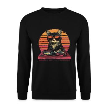Cat Lunettes de soleil Vinyle Vintage Disque Vinyle Platine - Sweat-shirt Unisexe - noir - Devant - Alina (178cm) & Michal (187cm)