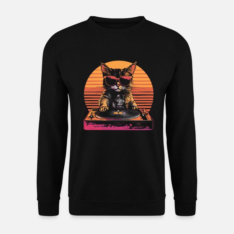Katze Sonnenbrille Vintage Schallplatte Turntable - Unisex Pullover - Schwarz