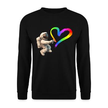 Astronaut sprays LGBTQ heart graffiti - Unisex Sweatshirt - black - Front - Alina (178cm) & Michal (187cm)