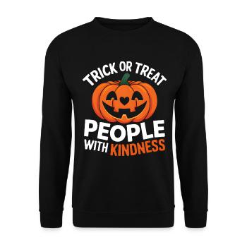 Treat People with Kindness! Pumpkin Halloween - Unisex Sweatshirt - black - Front - Alina (178cm) & Michal (187cm)