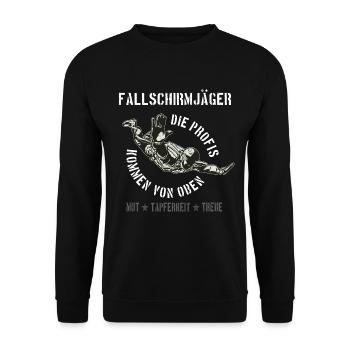 Fallschirmjäger – Die Profis kommen von oben - Unisex Pullover - Schwarz - Vorne - Alina (178cm) & Michal (187cm)