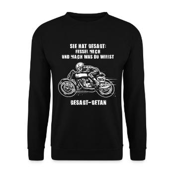 Biker - Motorrad Fun Shirt - Unisex Pullover - Schwarz - Vorne - Alina (178cm) & Michal (187cm)