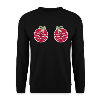 Weihnachtsbaum Kugel Rot mit Schleife Geschenk - Unisex Pullover - Schwarz - Vorne - Alina (178cm) & Michal (187cm)