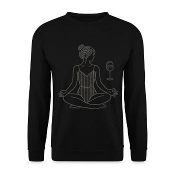 Serenity Pose with Wine Minimalist Art - Unisex Sweatshirt - black - Front - Alina (178cm) & Michal (187cm)