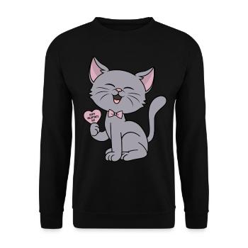 Katze Herz Liebe Katzen Spruch Paare Valentinstag - Unisex Pullover - Schwarz - Vorne - Alina (178cm) & Michal (187cm)