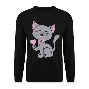 Cat Heart Love Funny Cats Couples Valentine's Day - Unisex Sweatshirt - black - Front - Alina (178cm) & Michal (187cm)