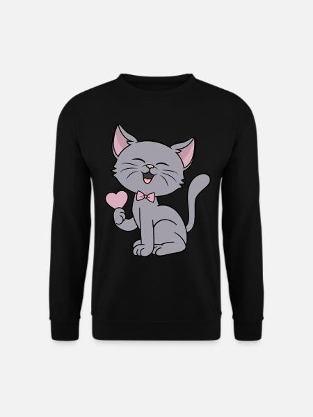 Cat Heart Love Funny Cats Couples Valentine's Day - Unisex Sweatshirt - black