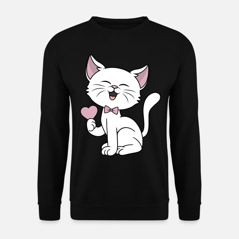Katze Herz lustige Katzen Liebe Paare Valentinstag - Unisex Pullover - Schwarz