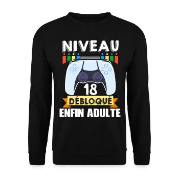 Gamer niveau 18 débloqué enfin adulte - Sweat-shirt Unisexe - noir - Devant - Alina (178cm) & Michal (187cm)