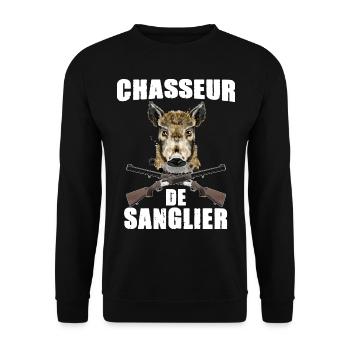 Chasseur De Sanglier Plaisir De la Chasse - Sweat-shirt Unisexe - noir - Devant - Alina (178cm) & Michal (187cm)