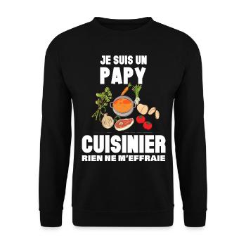 Papy Aime La Cuisine Cadeau Homme Cuisinier - Sweat-shirt Unisexe - noir - Devant - Alina (178cm) & Michal (187cm)