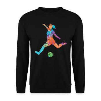 Fußballerin Bunt Fußball Mädchen Fußballspieler - Unisex Pullover - Schwarz - Vorne - Alina (178cm) & Michal (187cm)