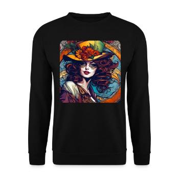 Fairy tale witch with red hair and hat with flowers - Unisex Sweatshirt - black - Front - Alina (178cm) & Michal (187cm)