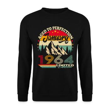 Januar 1964 Jahrgang geboren Geburtstag Retro - Unisex Pullover - Schwarz - Vorne - Alina (178cm) & Michal (187cm)