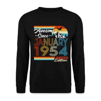 Januar 1954 Jahrgang geboren Geburtstag Retro - Unisex Pullover - Schwarz - Vorne - Alina (178cm) & Michal (187cm)
