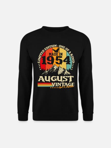 August 1954 Jahrgang Vintage Retro Geburtstag - Unisex Pullover - Schwarz