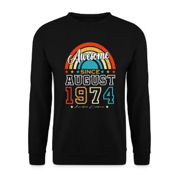 August 1974 Jahrgang Vintage Retro Geburtstag - Unisex Pullover - Schwarz - Vorne - Alina (178cm) & Michal (187cm)