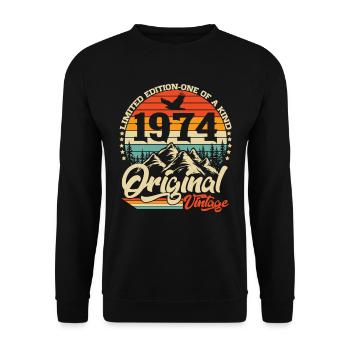 Original 1974 Jahrgang Vintage Geburtstag Geschenk - Unisex Pullover - Schwarz - Vorne - Alina (178cm) & Michal (187cm)