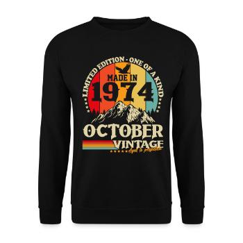 Vintage Oktober 1974 Jahrgang Retro Geburtstag - Unisex Pullover - Schwarz - Vorne - Alina (178cm) & Michal (187cm)