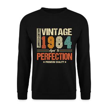 Jahrgang 1984 geboren Vintage Retro Geburtstag - Unisex Pullover - Schwarz - Vorne - Alina (178cm) & Michal (187cm)